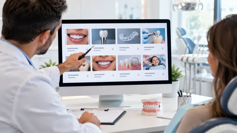 Páginas de tratamientos dentales de una clínica: estética dental, implantes, ortodoncia invisible y odontopediatría