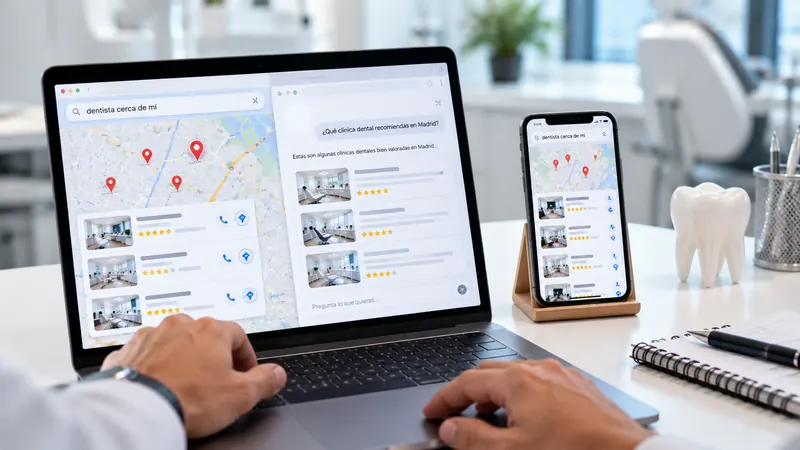 Búsqueda de dentista cerca de mí en Google Maps desde el ordenador y el móvil